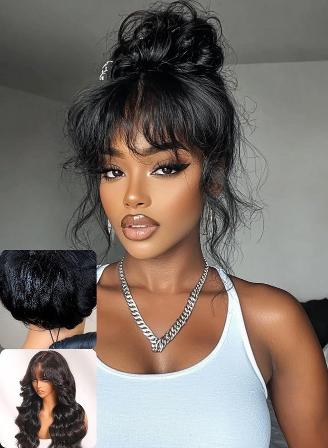 Nadula 7x5 HD Bye Bye Knots Glueless Curtain Bangs Wig with Drawstring, Pre Everything Loose Wave Wigs Human Hair Pre Cut/Plucked/Bleached Invisible Knots, Ready to Wear No Glue, 180% Density 16inch - Image 2